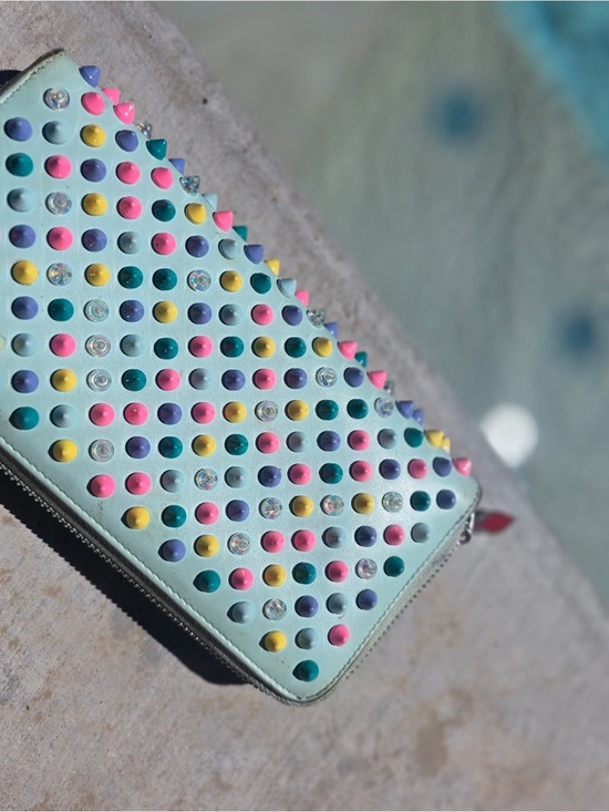 Christian Louboutin Handbags - Louboutin Rare Panettone Studded Pastel Zip Wallet - Mint with Multicolor Studs💖